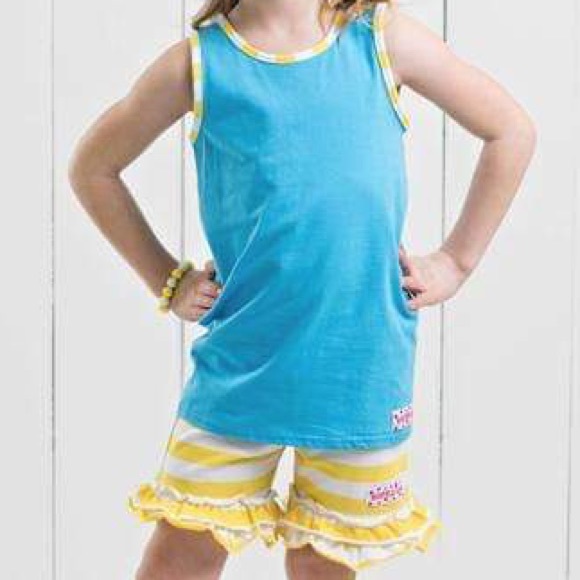 Ruffle Girl Blue & Yellow/White Ruffle Shortie Set - Picture 2 of 3